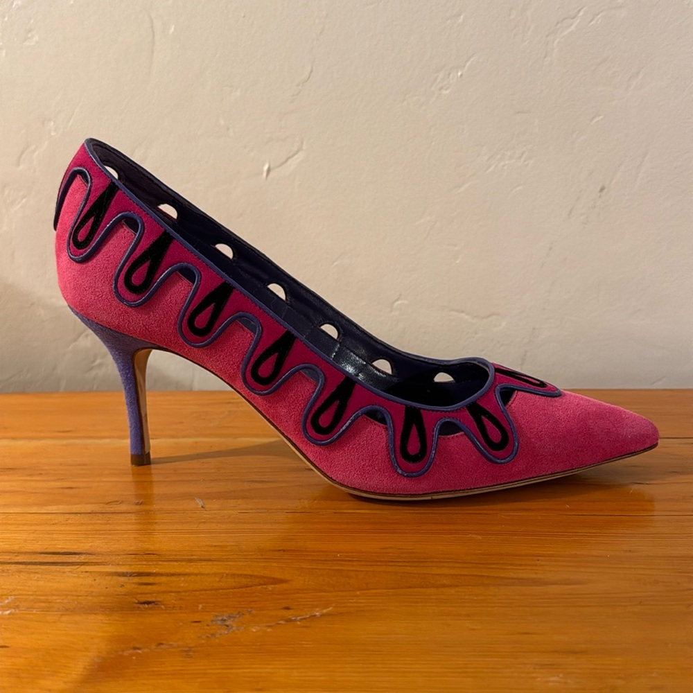Manolo Blahnik Pink and Purple Suede Heels